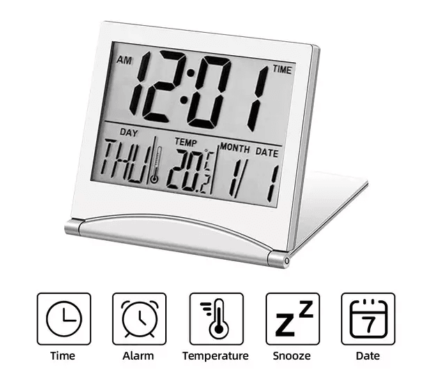 Digital Travel Alarm Clock Compact Foldable LCD Clock With Temperature Display  Timer For Desk Home 5