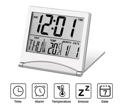 Digital Travel Alarm Clock Compact Foldable LCD Clock With Temperature Display  Timer For Desk Home 5