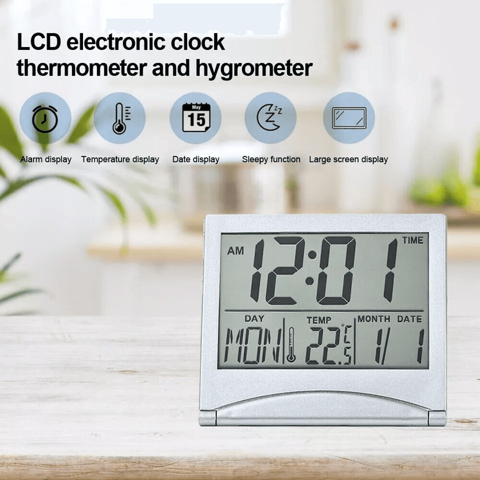 Digital Travel Alarm Clock Compact Foldable LCD Clock With Temperature Display  Timer For Desk Home 2