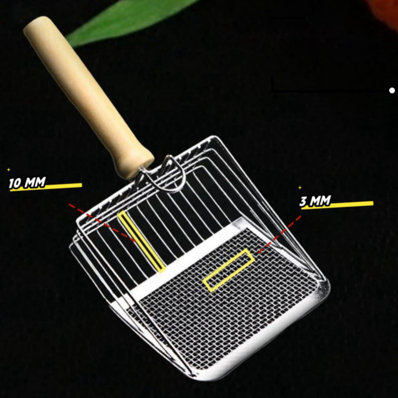 Stainless Steel Cat Litter Shovel – Rust-Proof & Washable Toilet Cleaning Scoop with Wooden Handle