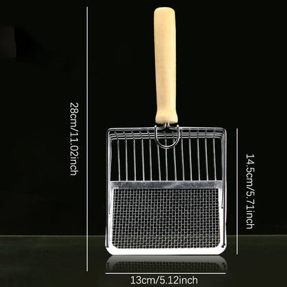 Stainless Steel Cat Litter Shovel – Rust-Proof & Washable Toilet Cleaning Scoop with Wooden Handle