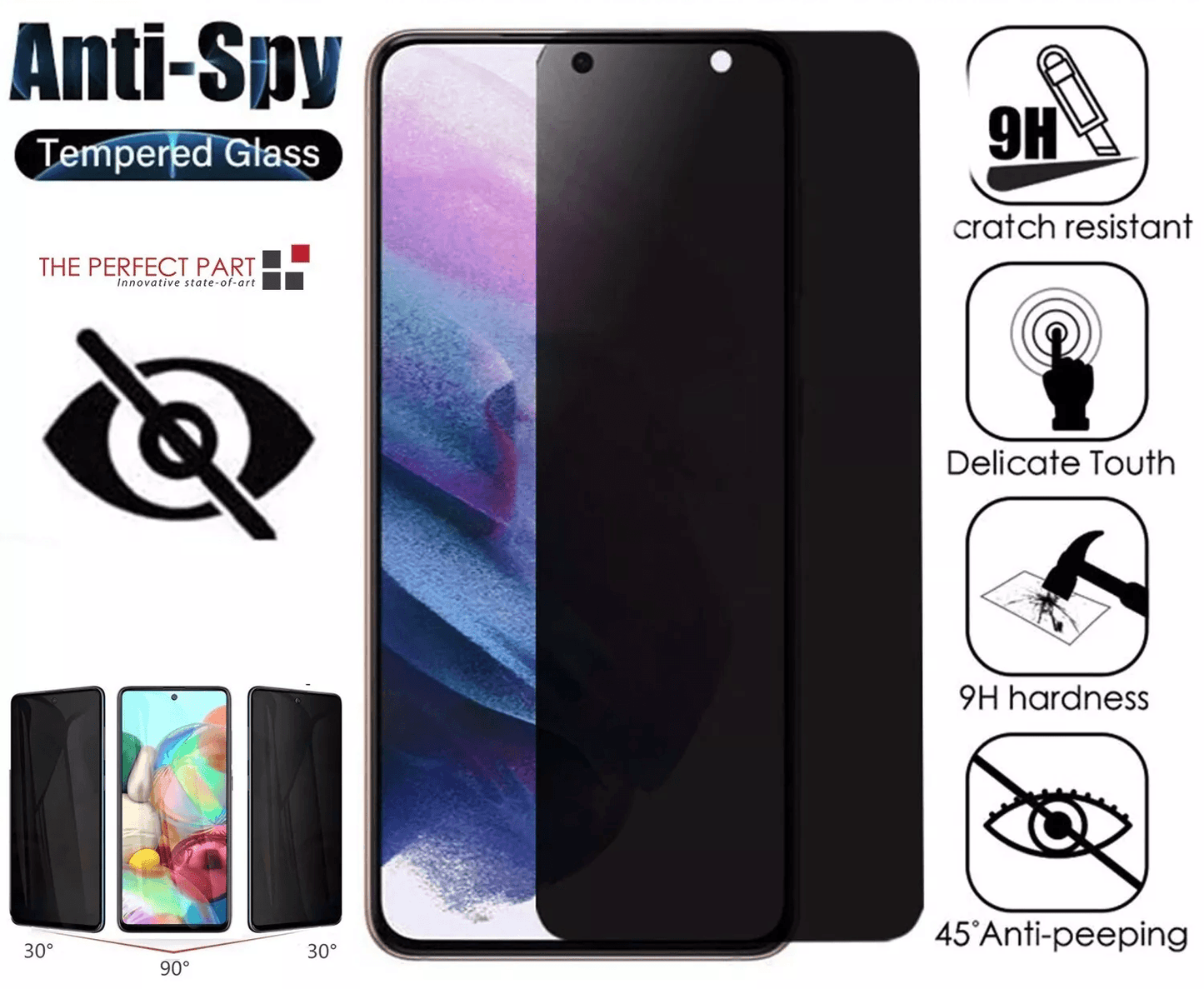 Anti-Spy Tempered Glass Screen Protector for Samsung Galaxy S21 Ultra 5G, Privacy Shield, Scratch-Resistant Case