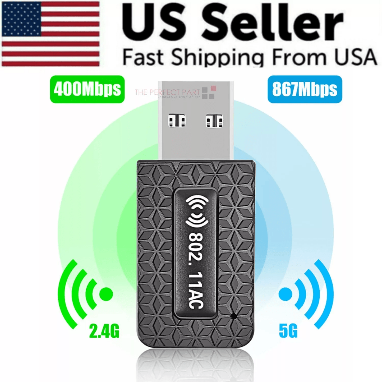 1300Mbps USB3.0 Wireless WiFi Adapter Dongle – Dual Band 5G/2.4G for Desktop & Laptop PCs
