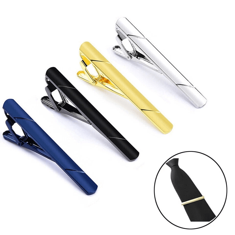 Mens Stainless Steel Tie Clip Set Necktie Bar Clasp Clamp Pins In Gold Silver Black  Classic Formal 4