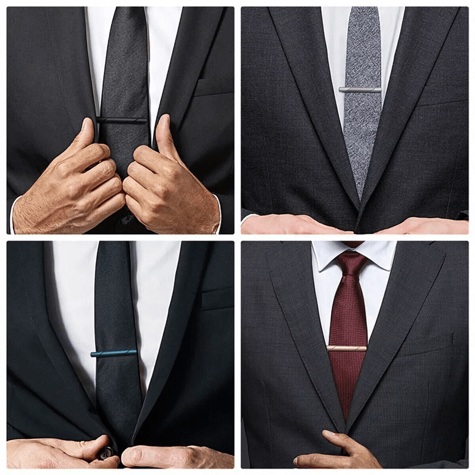 Mens Stainless Steel Tie Clip Set Necktie Bar Clasp Clamp Pins In Gold Silver Black  Classic Formal 2