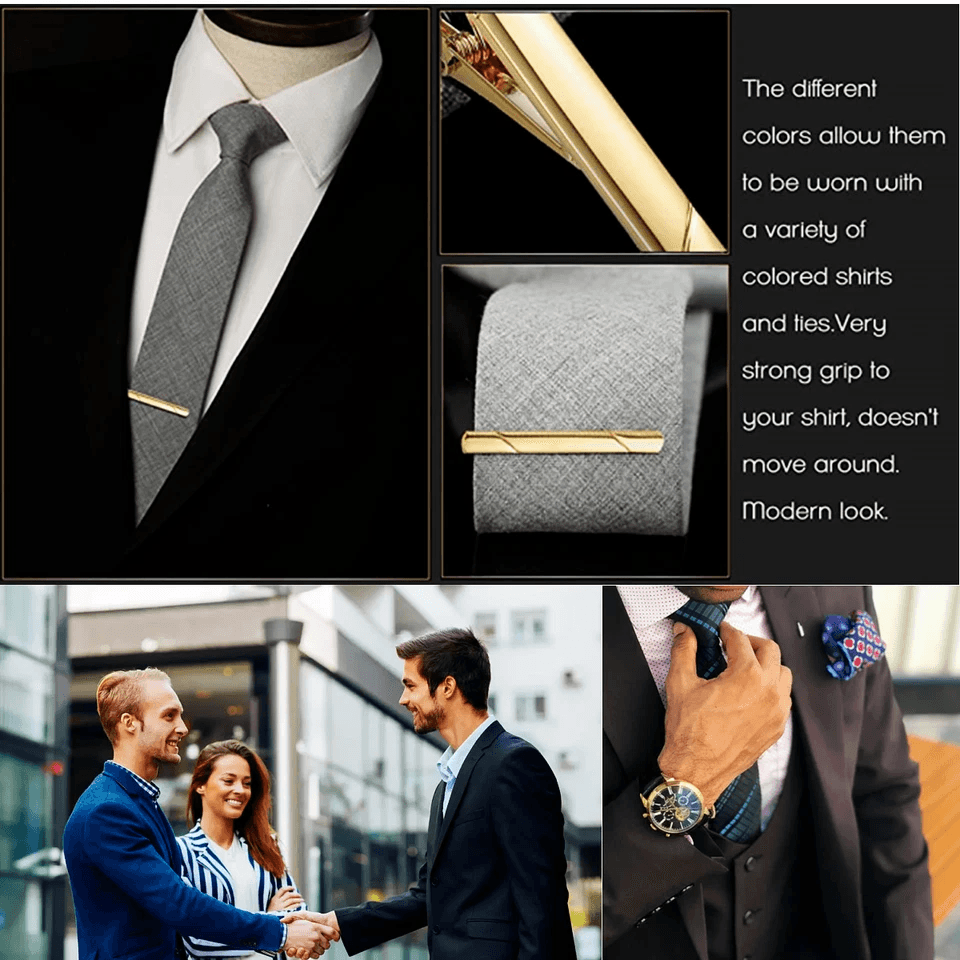 Mens Stainless Steel Tie Clip Set Necktie Bar Clasp Clamp Pins In Gold Silver Black  Classic Formal 3