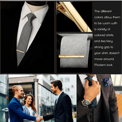 Mens Stainless Steel Tie Clip Set Necktie Bar Clasp Clamp Pins In Gold Silver Black  Classic Formal 3