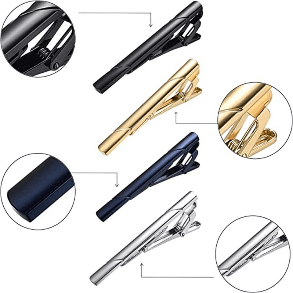 Mens Stainless Steel Tie Clip Set Necktie Bar Clasp Clamp Pins In Gold Silver Black  Classic Formal 5