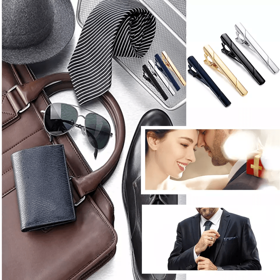 Mens Stainless Steel Tie Clip Set Necktie Bar Clasp Clamp Pins In Gold Silver Black  Classic Formal 1