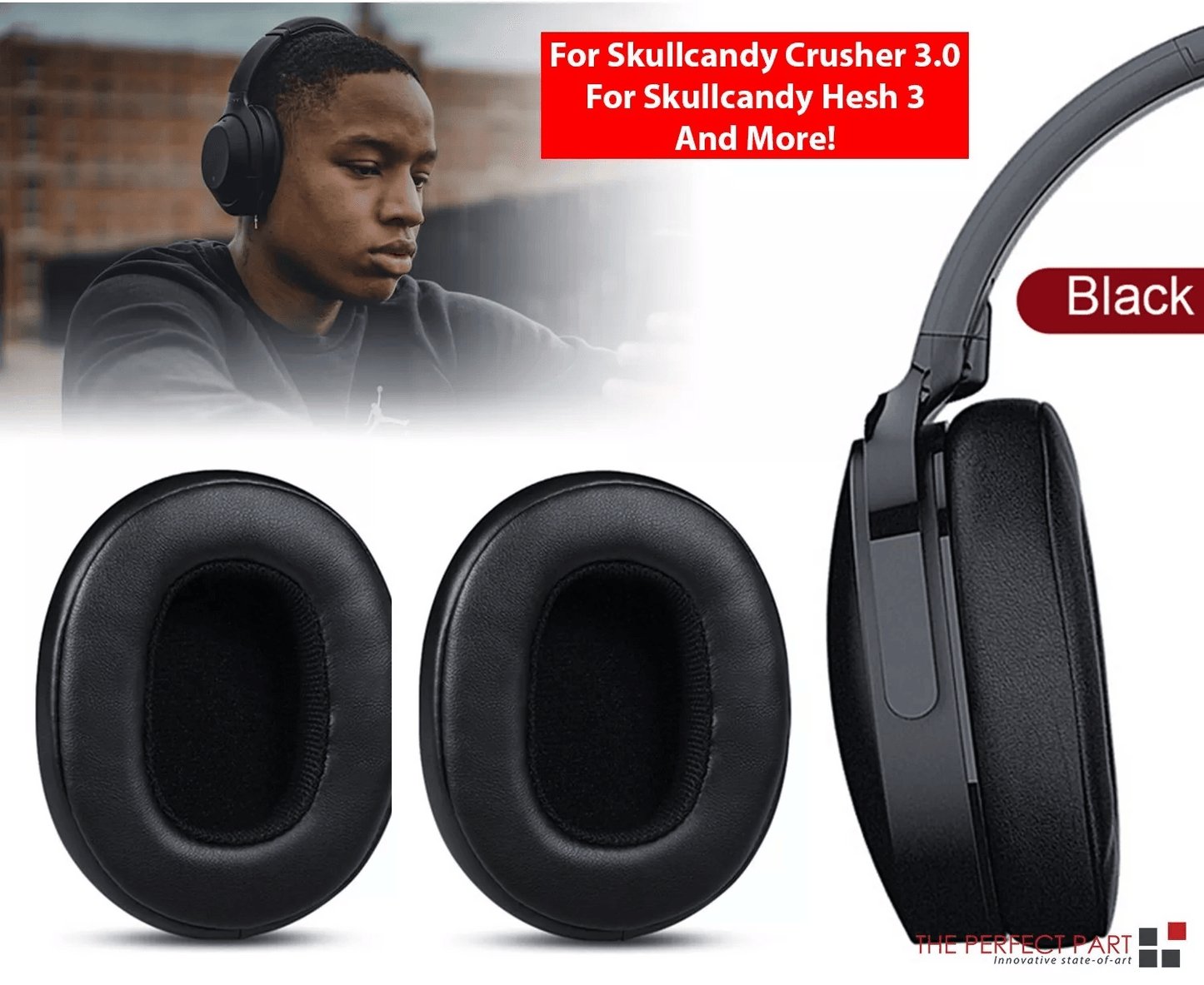 Premium Replacement Ear Cushions for Skullcandy Crusher Wireless & Hesh Headphones, Durable Leather Earpads with Sound