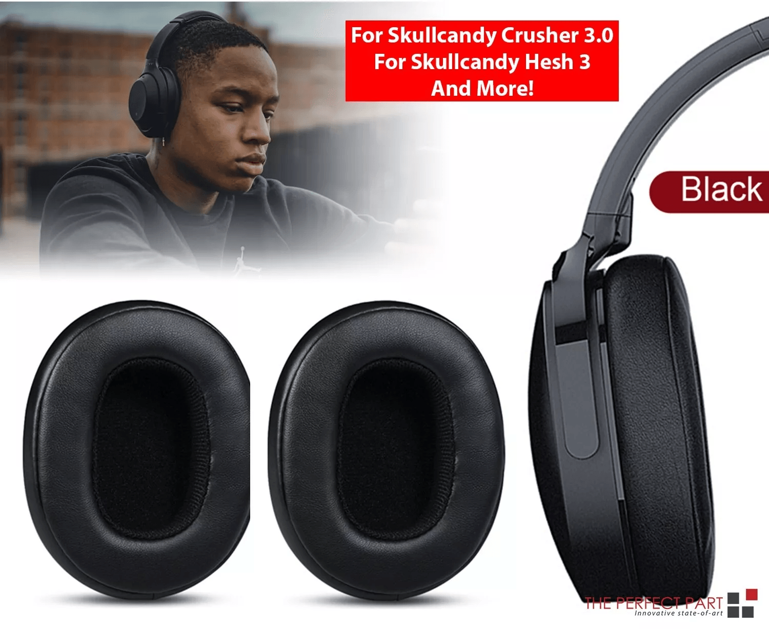Premium Replacement Ear Cushions for Skullcandy Crusher Wireless & Hesh Headphones, Durable Leather Earpads with Sound