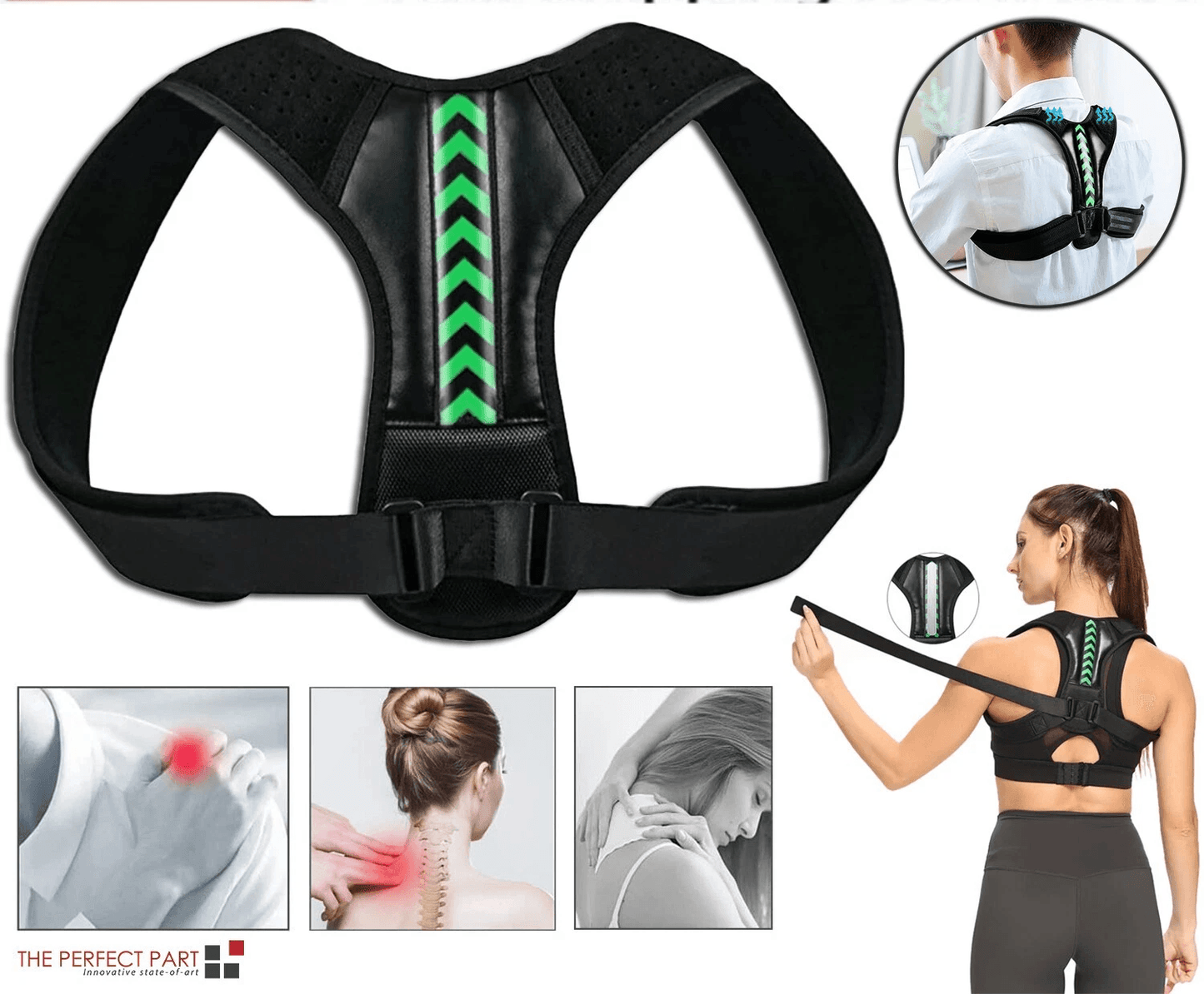 Back Support Posture Corrector Brace with Adjustable Shoulder Strap, Relieves Back Pain and Improves Alignment