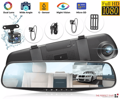 HD Rearview Mirror Car DVR Dual Dash Cam Camera, Front and Rear Video Recorder with Backup Cam & Parking Monitor