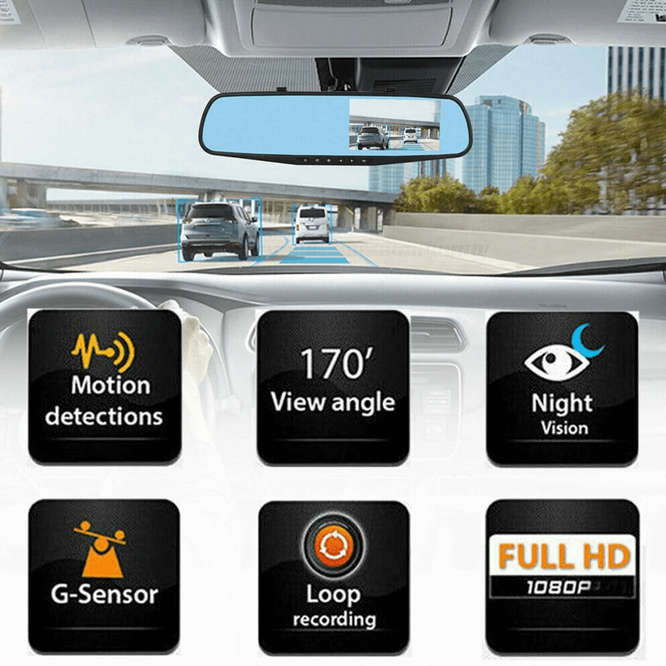 HD Rearview Mirror Car DVR Dual Dash Cam Camera Front And Rear Video Recorder With Backup Cam  Park 4