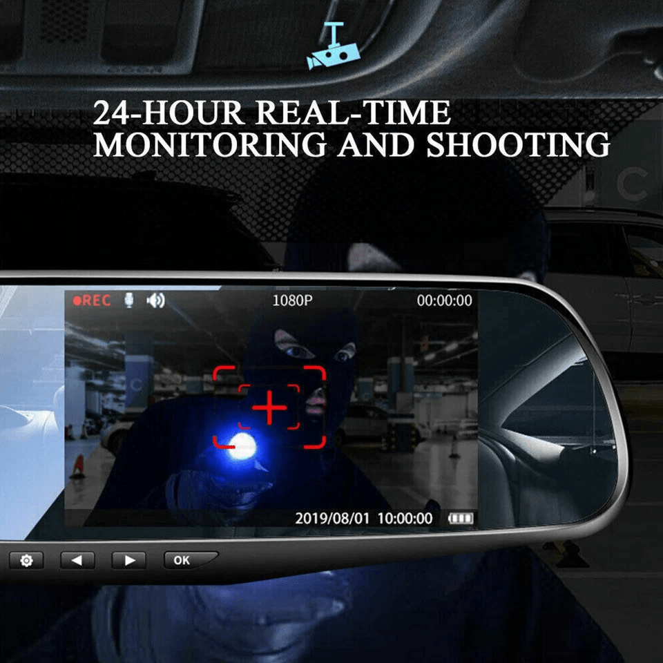 HD Rearview Mirror Car DVR Dual Dash Cam Camera Front And Rear Video Recorder With Backup Cam  Park 8