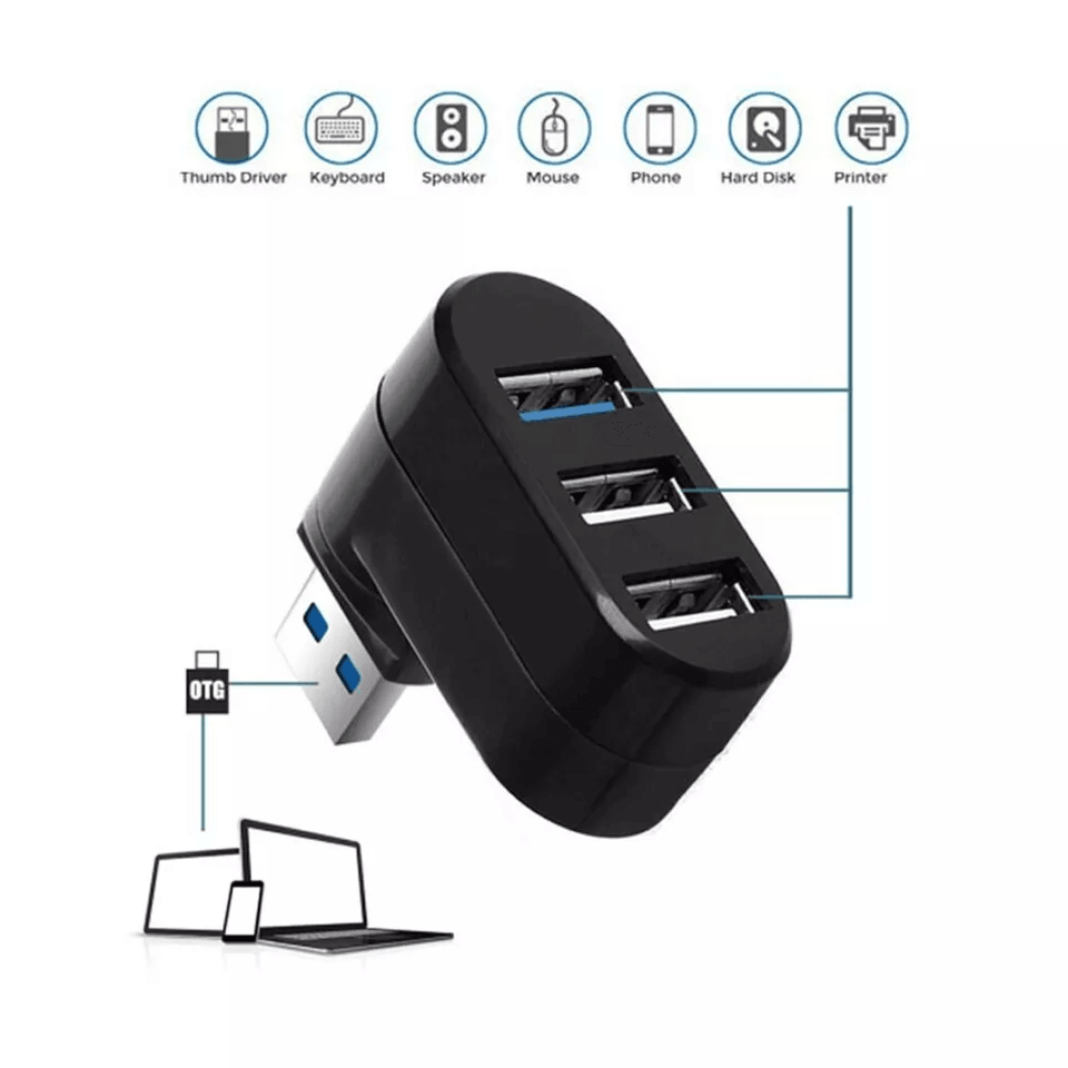 High-Speed 3-Port USB Hub Splitter, Compact Expansion Adapter for Desktop & Laptop