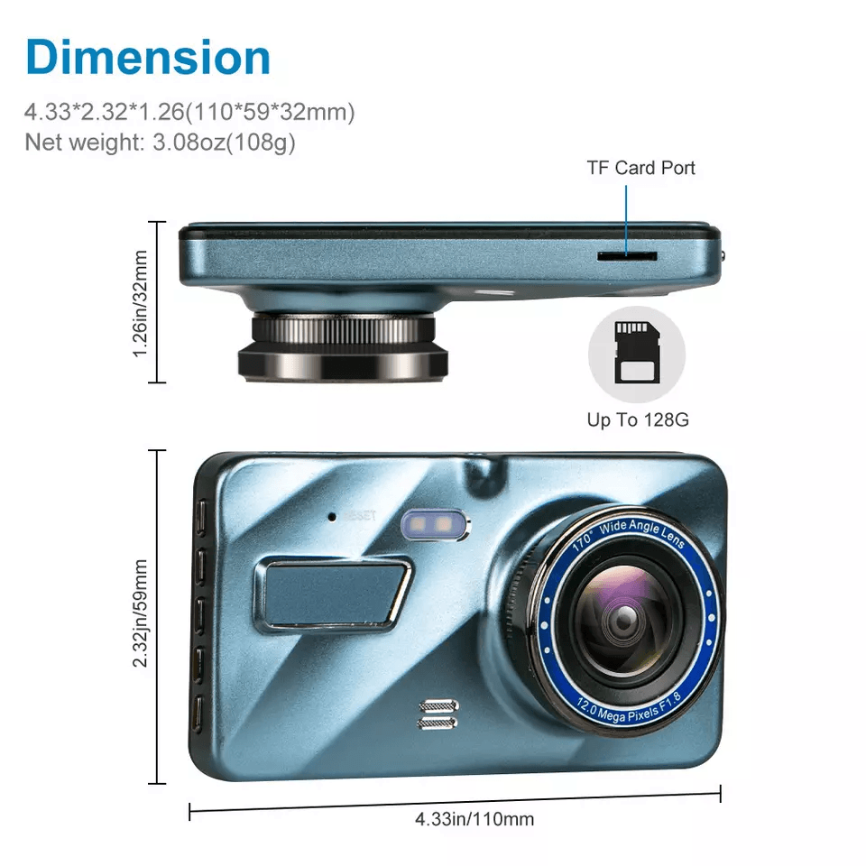 Touch Screen Dash Cam With Front And Rear Camera HD Dual Lens Car DVR Recorder Loop Recording GSens 18