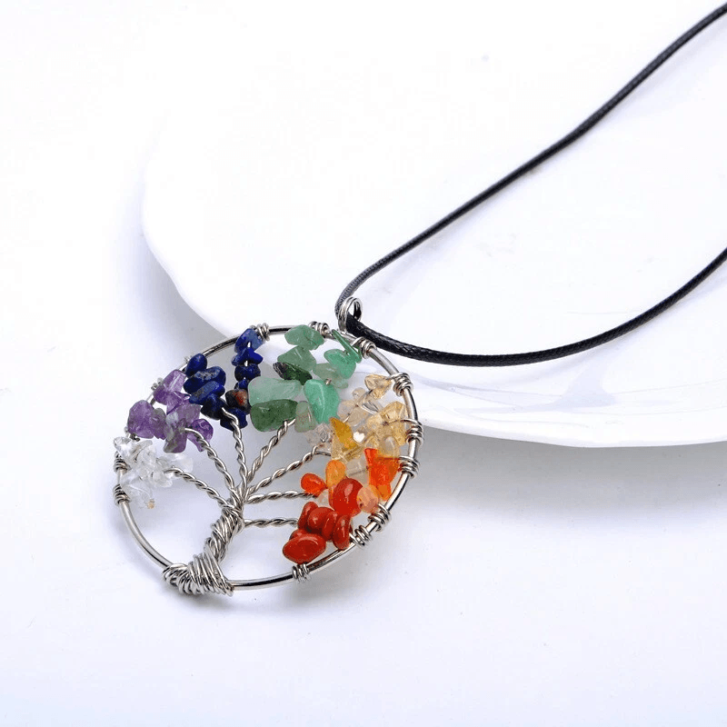 Tree Of Life Pendant Necklace 7 Chakra Natural Gemstone Crystal Healing Jewelry For Women Handmade  3