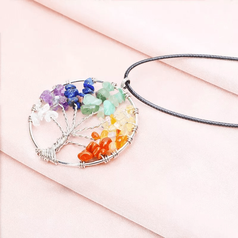 Tree Of Life Pendant Necklace 7 Chakra Natural Gemstone Crystal Healing Jewelry For Women Handmade  7
