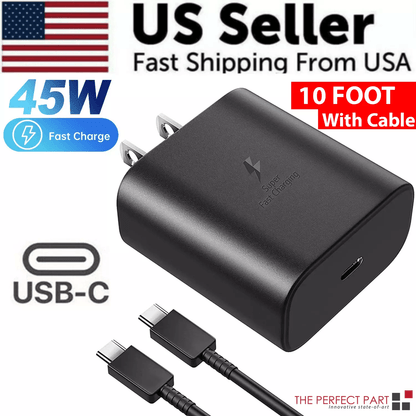 45W USB-C Super Fast Wall Charger with 10FT USB-C to USB-C Cable for Samsung Galaxy S20 S21 Tab S8 Fast Charging Adapter