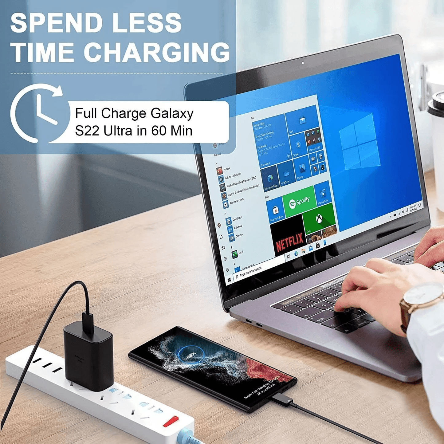 45W USBC Super Fast Wall Charger With 10FT USBC To USBC Cable For Samsung Galaxy S20 S21 Tab S8 Fas 2
