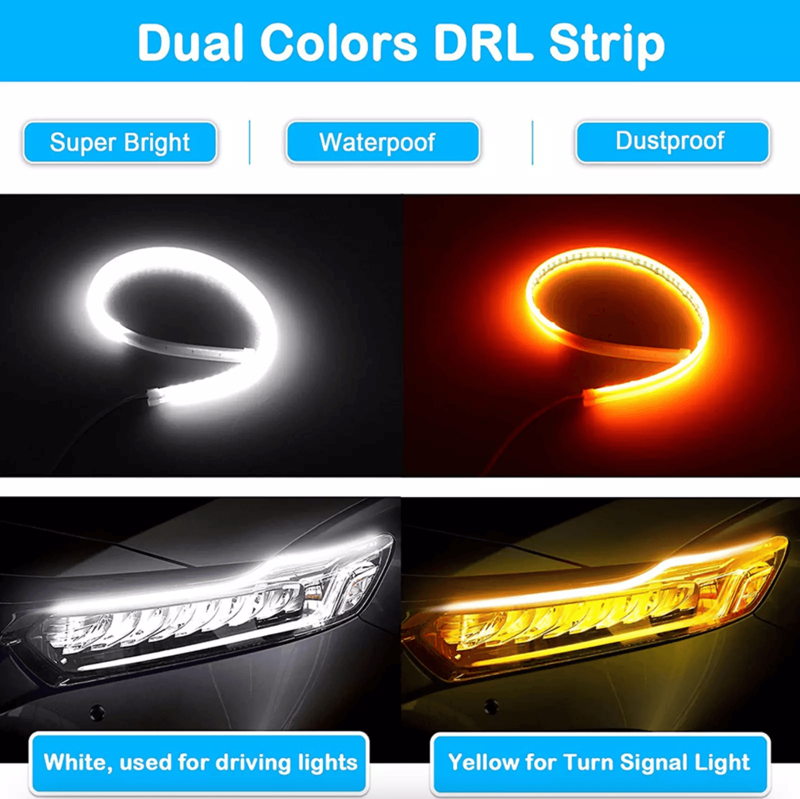 Amber Sequential LED DRL Turn Signal Strip For Car Headlights 1