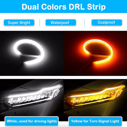 Amber Sequential LED DRL Turn Signal Strip For Car Headlights 1