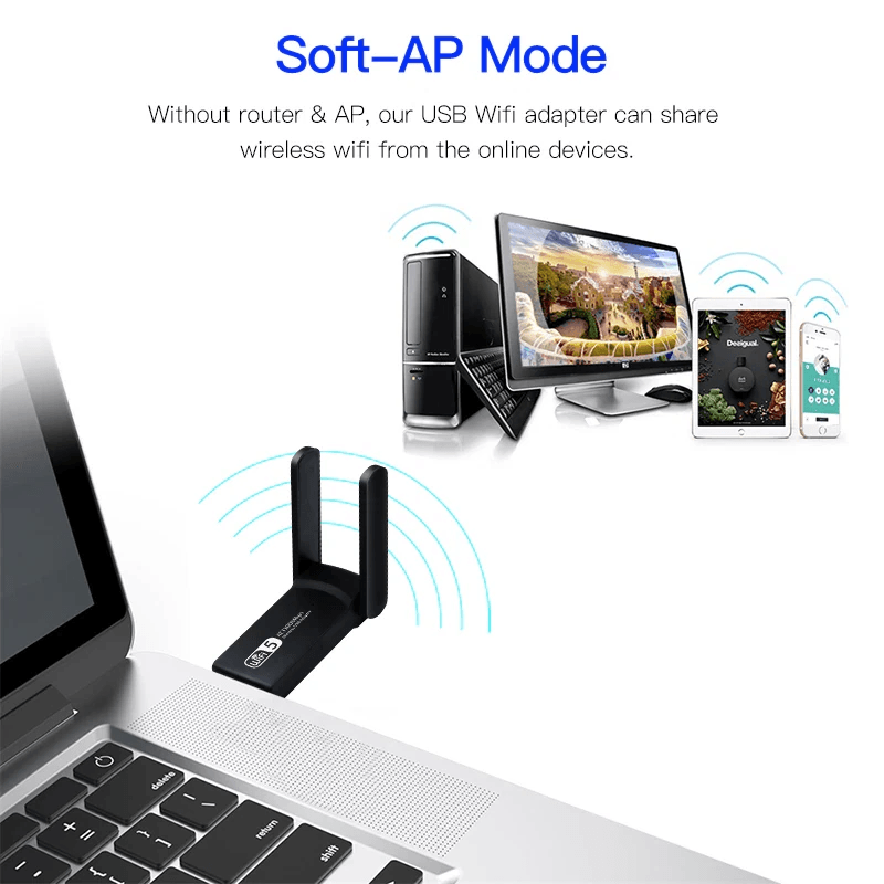1300Mbps Long Range AC1300 Dual Band 5GHz Wireless USB 30 WiFi Adapter With HighGain Antennas 2