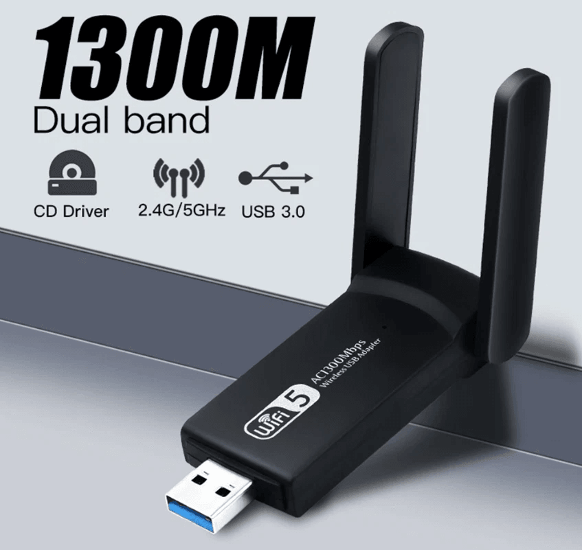 1300Mbps Long Range AC1300 Dual Band 5GHz Wireless USB 30 WiFi Adapter With HighGain Antennas 1