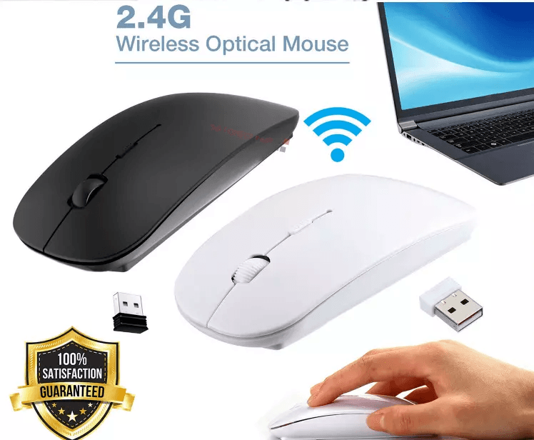 USB Wireless Optical Mouse, Silent Click Mice for Apple Mac, MacBook Pro, Air, and PC, Ergonomic, Travel-Friendly Design