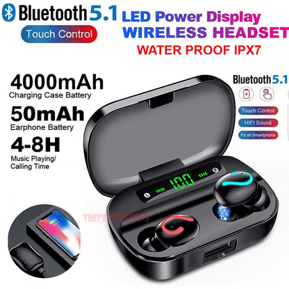 TWS Wireless Earbuds Mini Headset Stereo Headphones IPX7 Waterproof In-Ear Earphones