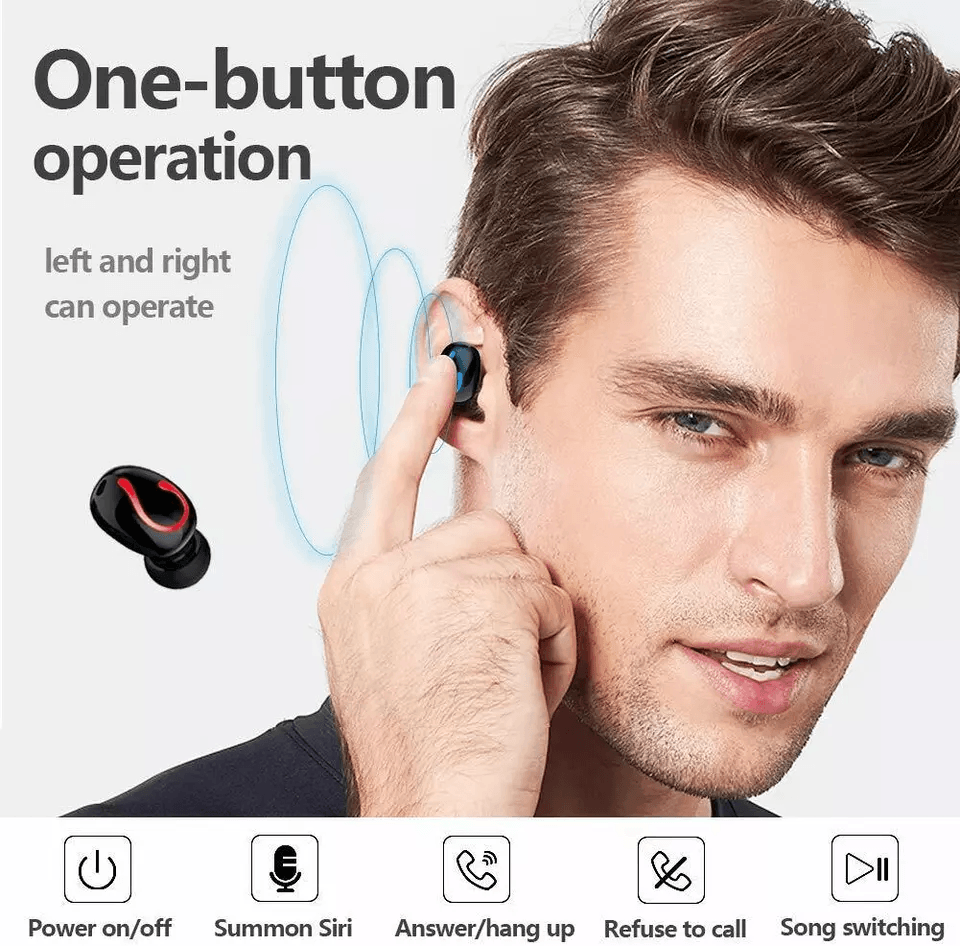 TWS Wireless Earbuds Mini Headset Stereo Headphones IPX7 Waterproof InEar Earphones 3