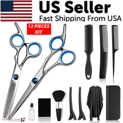 Professional Hair Cutting Thinning Scissors Set Premium Stainless Steel Hairdressing Salon Kit for Men, Women, and Kids