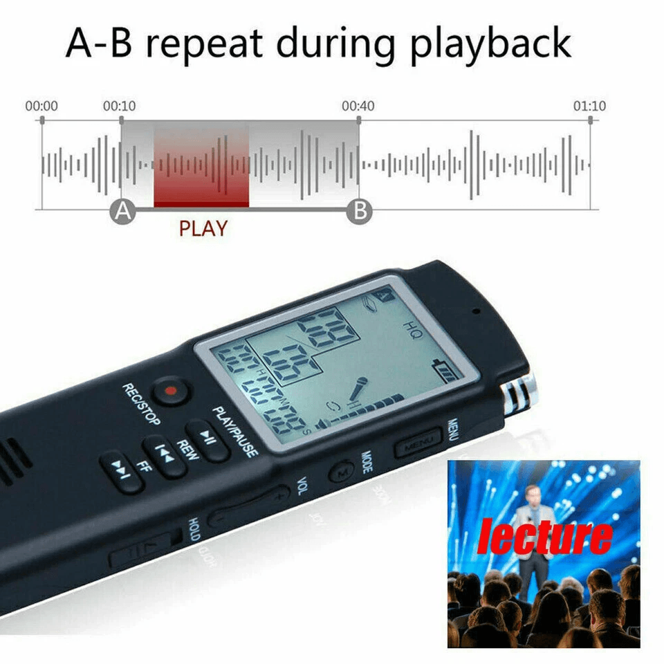 Compact Dictaphone Audio MP3 Sound Mini Recorder Player VoiceActivated Lecture Digital Voice Record 6