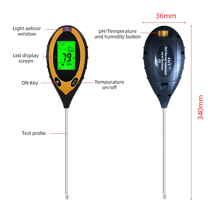 Professional LCD Digital Soil Tester PH Water Moisture Temperature Sunlight Sensor Ideal For Garden 10
