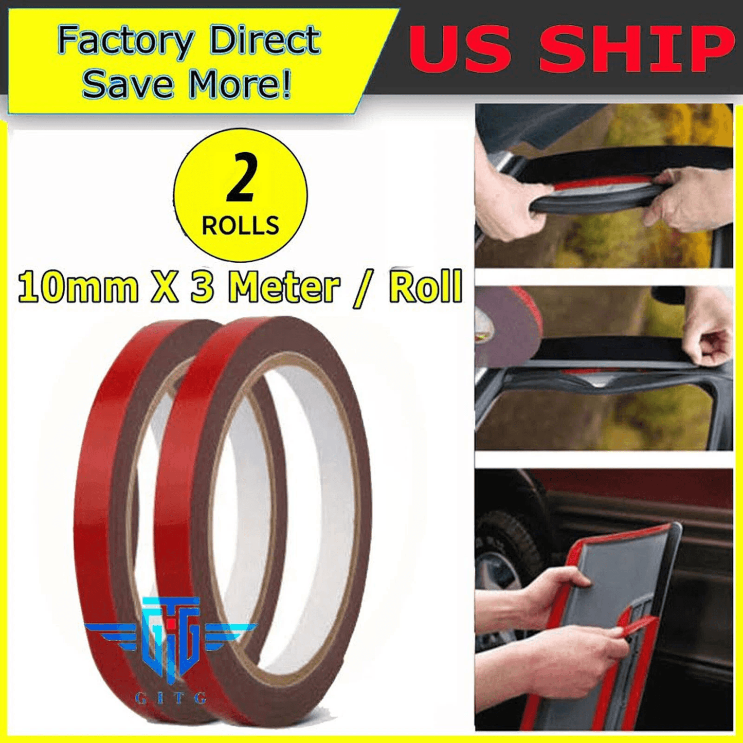 Double Sided Auto Tape Acrylic Foam, Rolls of Strong Car Mounting Adhesive for Trim, LED, Molding, Indoor & Outdoor Use