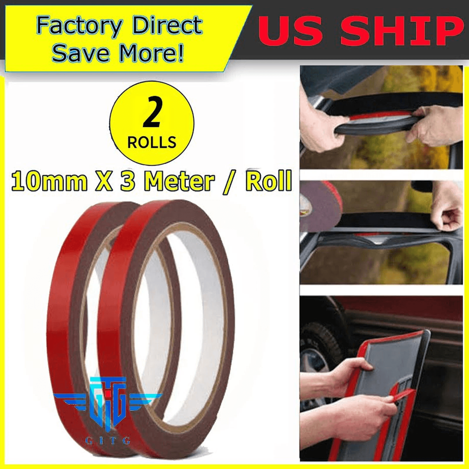 Double Sided Auto Tape Acrylic Foam, Rolls of Strong Car Mounting Adhesive for Trim, LED, Molding, Indoor & Outdoor Use