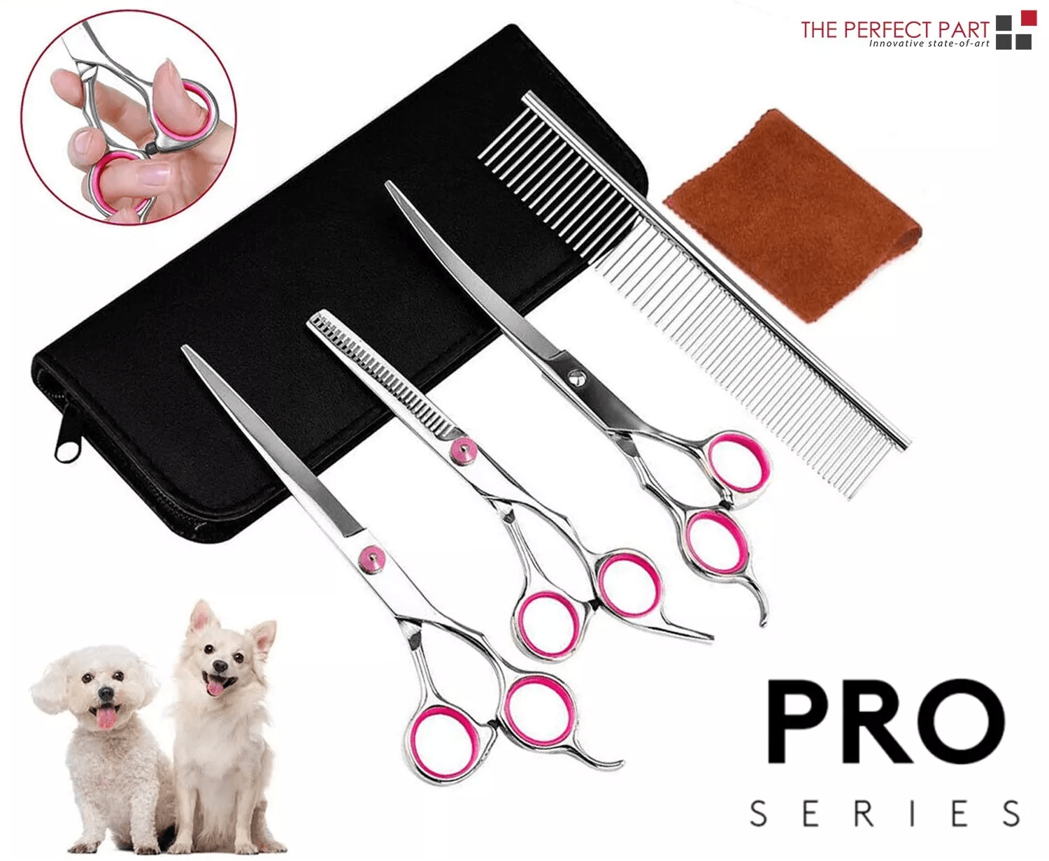 Professional Pet Grooming Scissors Kit, Stainless Steel Curved, Thinning & Straight Shears for Dogs & Cats, All-in-One