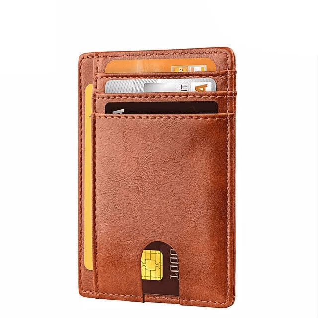 Mens Leather Slim Wallet RFID Blocking Credit Card Holder With ID Window  Money Pocket 7