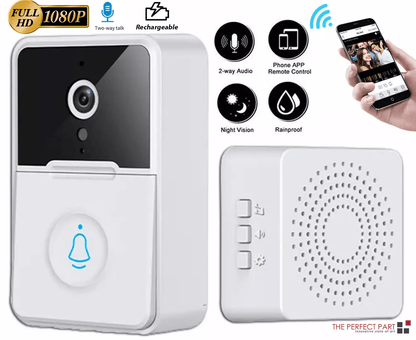 Wireless Security Smart WiFi Doorbell with Intercom Video Camera, 2-Way Audio & Chime, Door Ring Bell for Home Safety