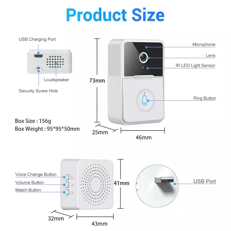 Wireless Security Smart WiFi Doorbell With Intercom Video Camera 2Way Audio  Chime Door Ring Bell F