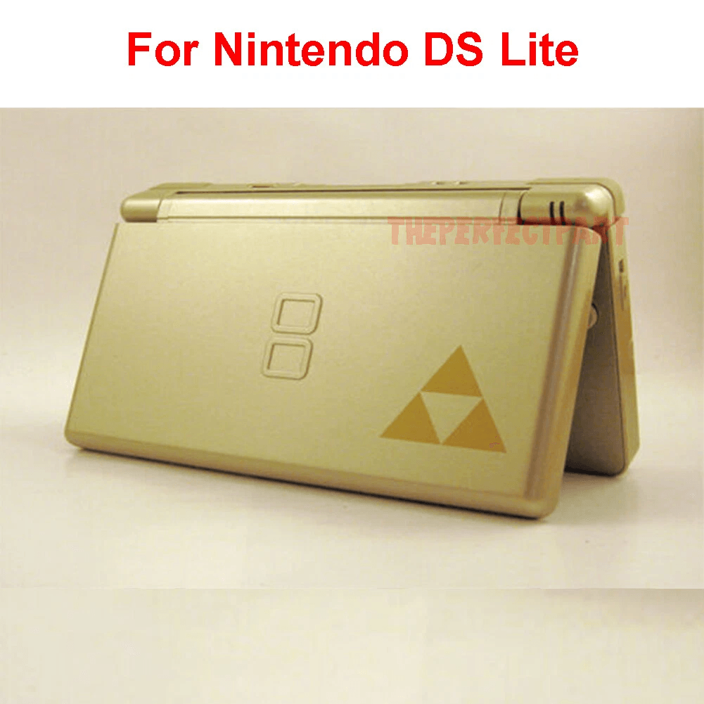 Replacement Housing for Nintendo DS Lite Glass Lens Shell Gold Zelda Triforce Edition Full Button Set, Screws, GBA
