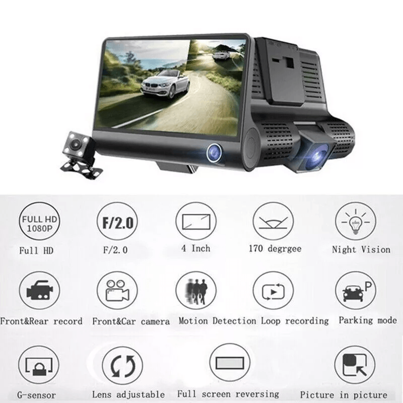 1080P 4 Dual Lens HD Car DVR Dash Cam Recorder With Rearview Camera GSensor Night Vision Motion Det 5