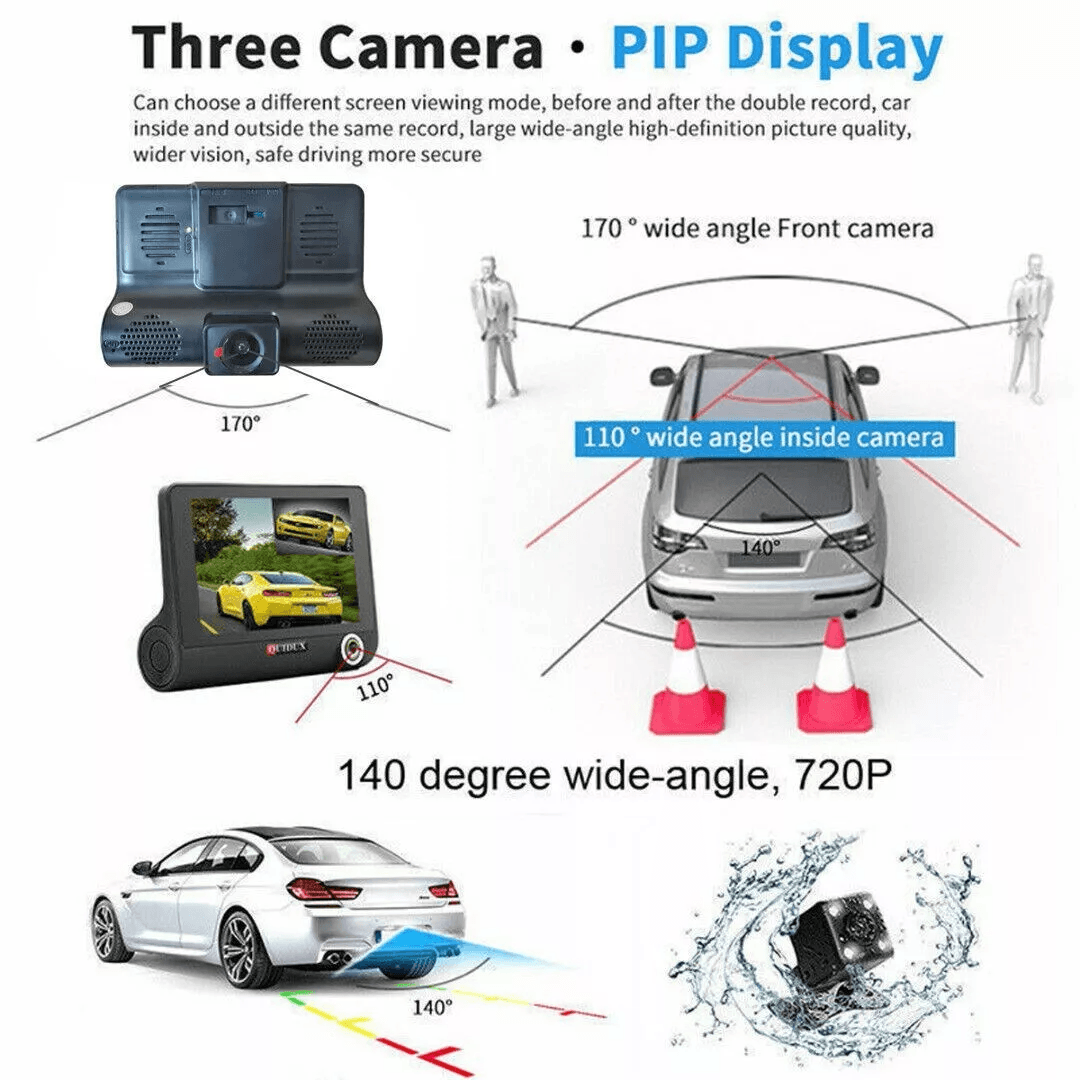 1080P 4 Dual Lens HD Car DVR Dash Cam Recorder With Rearview Camera GSensor Night Vision Motion Det 6