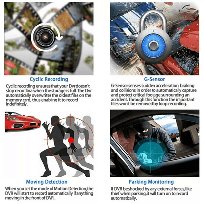 1080P 4 Dual Lens HD Car DVR Dash Cam Recorder With Rearview Camera GSensor Night Vision Motion Det 8