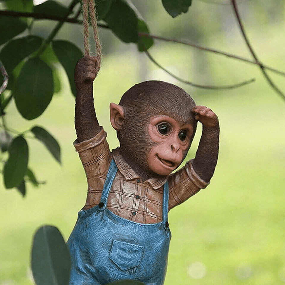 Realistic Monkey Chimp Hanging Rope Garden Ornament Outdoor Resin Statue Sculpture Decor For Trees  9