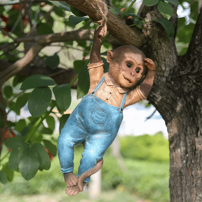 Realistic Monkey Chimp Hanging Rope Garden Ornament Outdoor Resin Statue Sculpture Decor For Trees  2