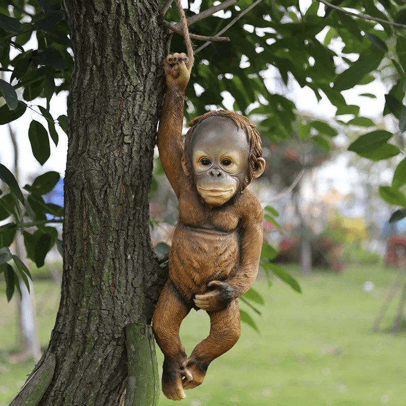 Realistic Monkey Chimp Hanging Rope Garden Ornament Outdoor Resin Statue Sculpture Decor For Trees  3