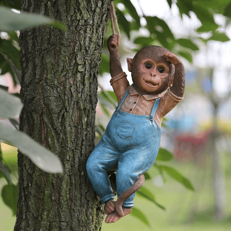 Realistic Monkey Chimp Hanging Rope Garden Ornament Outdoor Resin Statue Sculpture Decor For Trees  5