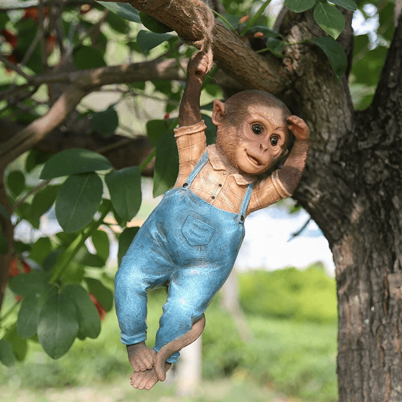 Realistic Monkey Chimp Hanging Rope Garden Ornament Outdoor Resin Statue Sculpture Decor For Trees  6